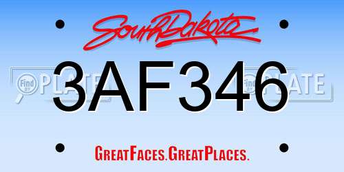 3AF346 South Dakota License Plate