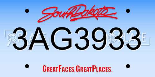 3AG3933 South Dakota License Plate