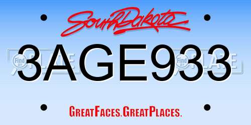 3AGE933 South Dakota License Plate