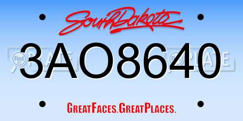3AO8640 South Dakota License Plate