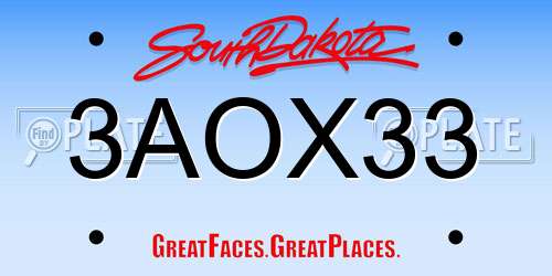 3AOX33 South Dakota License Plate