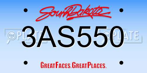 3AS550 South Dakota License Plate