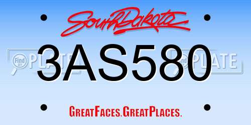 3AS580 South Dakota License Plate