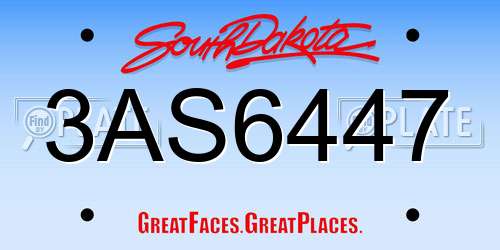 3AS6447 South Dakota License Plate