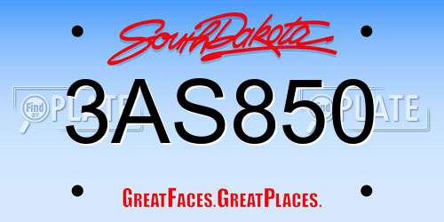 3AS850 South Dakota License Plate