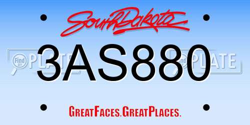 3AS880 South Dakota License Plate