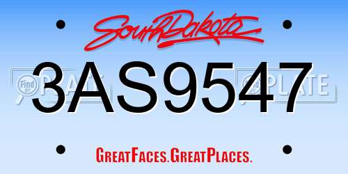 3AS9547 South Dakota License Plate