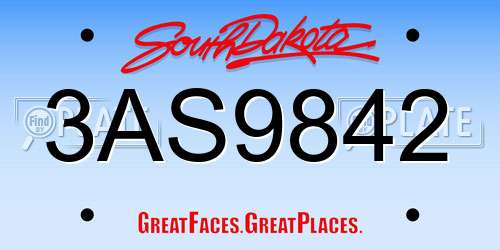 3AS9842 South Dakota License Plate