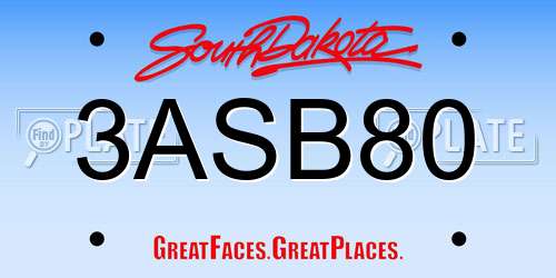 3ASB80 South Dakota License Plate