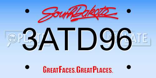 3ATD96 South Dakota License Plate