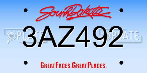 3AZ492 South Dakota License Plate