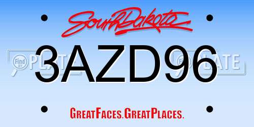 3AZD96 South Dakota License Plate