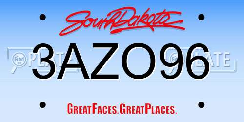 3AZO96 South Dakota License Plate