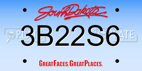 3B22S6 South Dakota License Plate