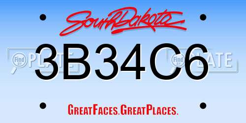3B34C6 South Dakota License Plate