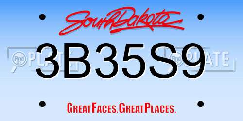 3B35S9 South Dakota License Plate