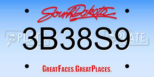 3B38S9 South Dakota License Plate