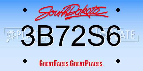 3B72S6 South Dakota License Plate