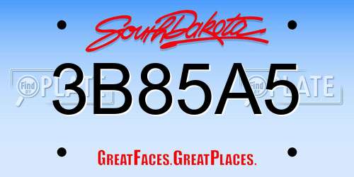 3B85A5 South Dakota License Plate