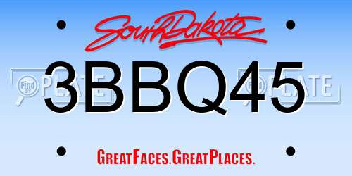 3BBQ45 South Dakota License Plate