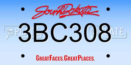 3BC308 South Dakota License Plate