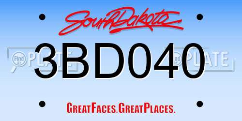 3BD040 South Dakota License Plate