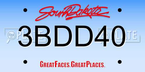 3BDD40 South Dakota License Plate