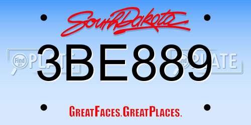 3BE889 South Dakota License Plate