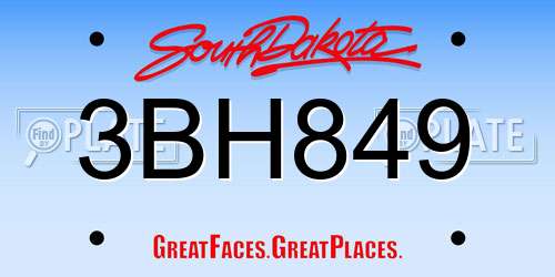 3BH849 South Dakota License Plate
