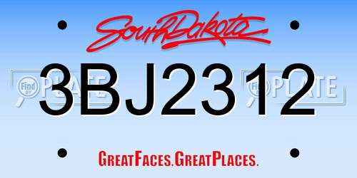 3BJ2312 South Dakota License Plate
