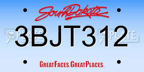 3BJT312 South Dakota License Plate