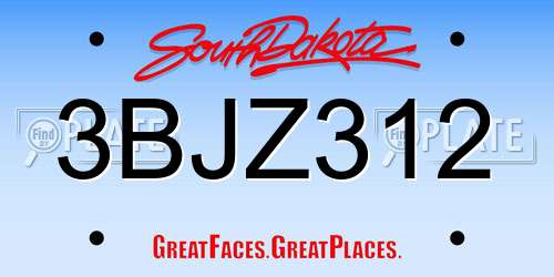3BJZ312 South Dakota License Plate