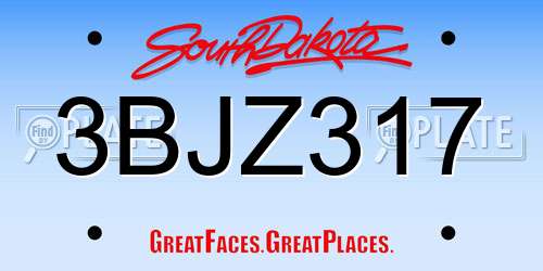 3BJZ317 South Dakota License Plate