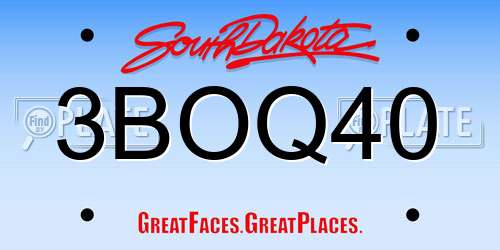 3BOQ40 South Dakota License Plate