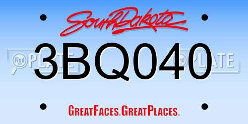 3BQ040 South Dakota License Plate