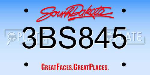 3BS845 South Dakota License Plate