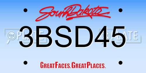 3BSD45 South Dakota License Plate