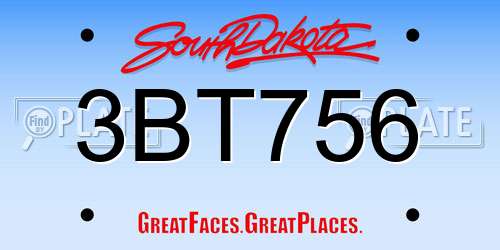 3BT756 South Dakota License Plate