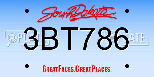 3BT786 South Dakota License Plate