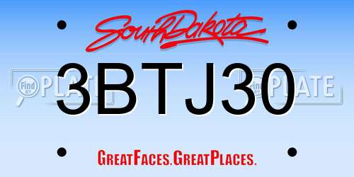 3BTJ30 South Dakota License Plate