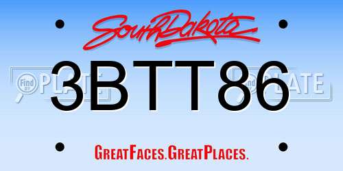 3BTT86 South Dakota License Plate