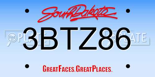 3BTZ86 South Dakota License Plate