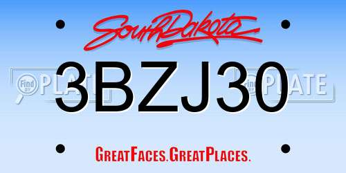 3BZJ30 South Dakota License Plate