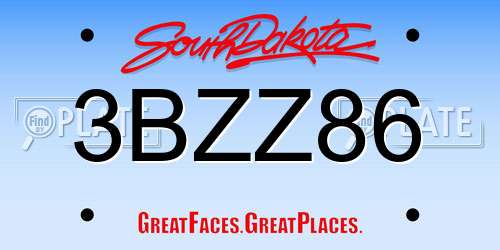 3BZZ86 South Dakota License Plate