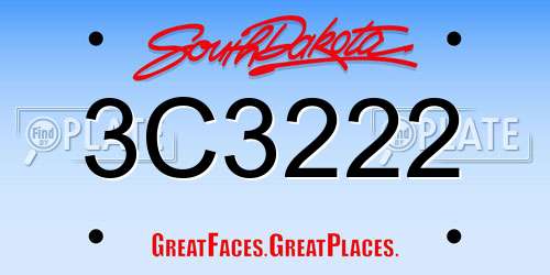 3C3222 South Dakota License Plate