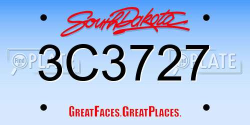 3C3727 South Dakota License Plate