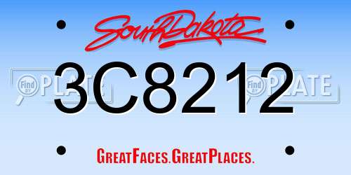 3C8212 South Dakota License Plate