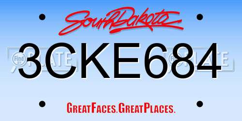 3CKE684 South Dakota License Plate