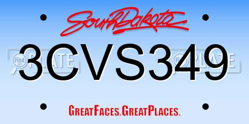 3CVS349 South Dakota License Plate