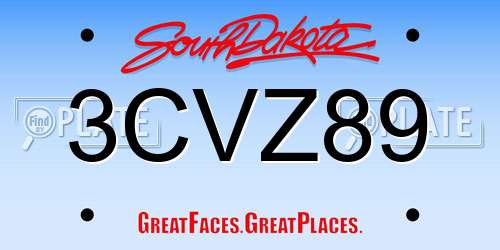 3CVZ89 South Dakota License Plate